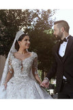 Long Sleeves A Line Wedding Dresses Tulle With Applique And
