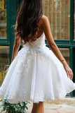 A Line V Neck Ivory Appliques Beads Homecoming Dresses Short Wedding Dresses STA15041