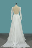 Long Sleeves A Line Scoop Wedding Dresses With Applique And