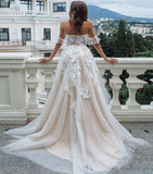 Princess A Line Off the Shoulder Sweetheart Beach Wedding Dresses with Appliques STA15585