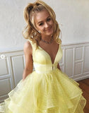A Line Yellow Multi-layered Polka Dot Organza Prom Dresses Long Sweet 16 STA15616