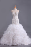 Sweetheart Wedding Dresses Mermaid Organza With Beads And