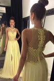 Prom Dresses A Line Scoop Chiffon Sweep Train With Beads And