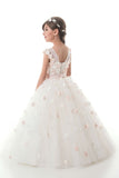 A Line Flower Girl Dresses Scoop Tulle With Handmade Flowers Lace