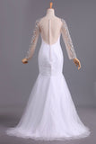 Wedding Dresses Mermaid Scoop Long Sleeves Floor Length Tulle With