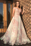Luxury Off the Shoulder Sweetheart Pink Lace Appliques Prom Dress with STA20424
