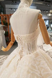 Luxury Wedding Dresses Halter A-Line Lace Half Sleeves Open Back Cathedral Train Top Quality