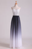 Gradient Color Sweetheart Prom Dresses A Line Chiffon Floor Length With Applique
