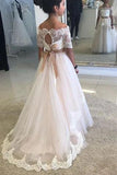A Line Off the Shoulder Half Sleeve Flower Girl Dresses with Lace up, Wedding Party Dresses STA15550
