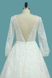 Lace Wedding Dresses A Line Scoop Long Sleeves With Sash Court