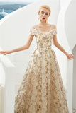 Elegant A Line V Neck Off the Shoulder Beads Prom Dresses with Lace STA20414