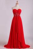 Sweetheart A Line With Beading And Ruffles Chiffon Prom