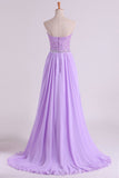 Sweetheart Beaded Bodice Prom Dresses Chiffon With Slit A