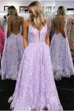 A-Line Floor Length Lace Prom Dresses Backless Formal Gown With STAP99L84FB