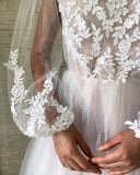 Jewel See Through Long Sleeve Ivory Lace Appliques Prom Dresses, Wedding Dresses STA15520