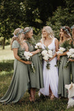 Simple V Neck Green A line Bridesmaid Dresses, Cheap Wedding Party Dresses STA15599