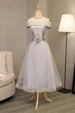 Prom Dresses A Line Boat Neck Tulle With Applique And Handmade