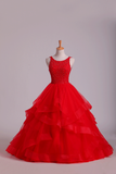 Red Scoop Ball Gown Tulle Floor Length With
