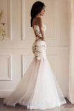 Mermaid Scoop Wedding Dresses Tulle With Applique Sweep Train