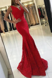 V Neck Prom Dresses Mermaid Lace With Applique Sweep