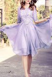 A Line Scoop Mid-Length Sleeves Homecoming Dresses Chiffon Knee