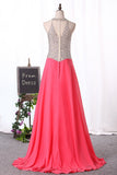 Sexy Scoop-Neck A Line Prom Dresses Chiffon With Beaded Bodice