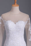 Wedding Dresses Mermaid Scoop Long Sleeves Tulle With Applique Court