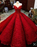 Ball Gown Red V Neck Long Off the Shoulder Prom Dresses, Quinceanera Dresses STA15563