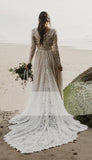 Charming A Line Long Sleeves V Neck Lace Ivory Beach Wedding Dresses, Bridal STA20395