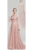 Scoop A Line Prom Dresses Tulle With Applique And Sash