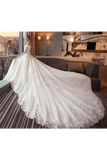 Gorgeous Off The Shoulder Lace Cathedral Train Wedding Dresses Princess Bridal STAPT58L82L