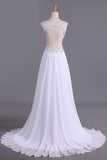 White V-Neck Prom Dresses A Line Chiffon With