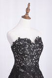 Sweetheart A Line Black Prom Dresses Tulle With Applique