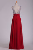 Prom Dresses V Neck Chiffon With Beading A Line Sweep