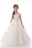 A Line Flower Girl Dresses Scoop Tulle With Handmade Flowers Lace