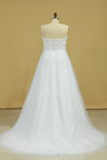 Plus Size Sweetheart Beaded Bust Empire Waist A Line Wedding Dress Chapel Train Tulle With Lace