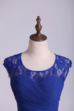 Homecoming Dresses Dark Royal Blue A Line Short Square Neckline Open Back Lace & Chiffon