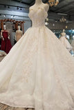 Lace Wedding Dresses Off-The-Shoulder Royal Train Sleevesless Lace Up