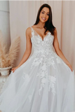 Romantic V Neckline Backless Wedding Dress Appliqued Ball Gown Bridal STAPSMCZA6Q