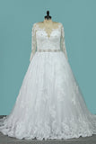 Plus Size Wedding Dresses Long Sleeves Bateau A Line Tulle With