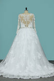 Plus Size Wedding Dresses Long Sleeves Bateau A Line Tulle With