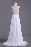 A Line Scoop Prom Dresses Beaded Bodice Floor-Length Chiffon Open Back