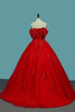 Ball Gown Tulle Boat Neck With Applique And Beading Quinceanera