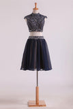 Two-Piece High Neck A Line Short/Mini Homecoming Dresses Tulle &