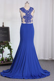 Mermaid See-Through Scoop Prom Dresses With Applique