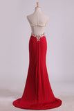 Prom Dresses Sheath Sweetheart Spandex With Slit And Applique Sweep