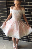 Homecoming Dresses Boat Neck Tulle With Applique Short/Mini A