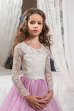 Scoop Flower Girl Dresses Long Sleeves Tulle With Applique And Sash