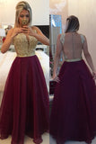 Burgundy/Maroon Prom Dresses Scoop A Line With Sash & Applique