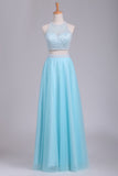 Two Pieces Scoop Prom Dresses A Line Tulle With Beads Floor